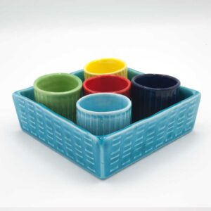 set bicchierini in ceramica artigianale con vassoio colore turchese